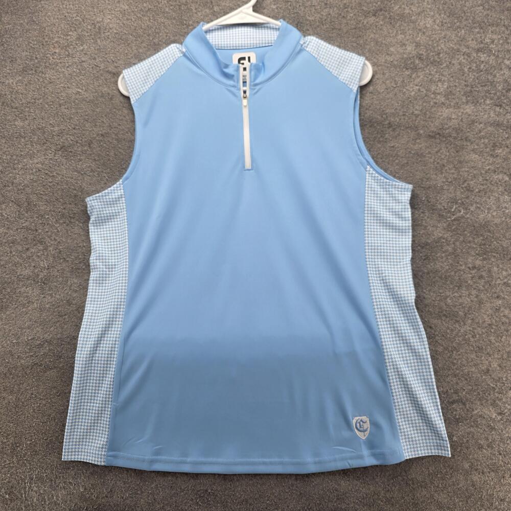 FootJoy Polo Womens L Blue Mock Neck Sleeveless Zip Golf Breathable Lightweight
